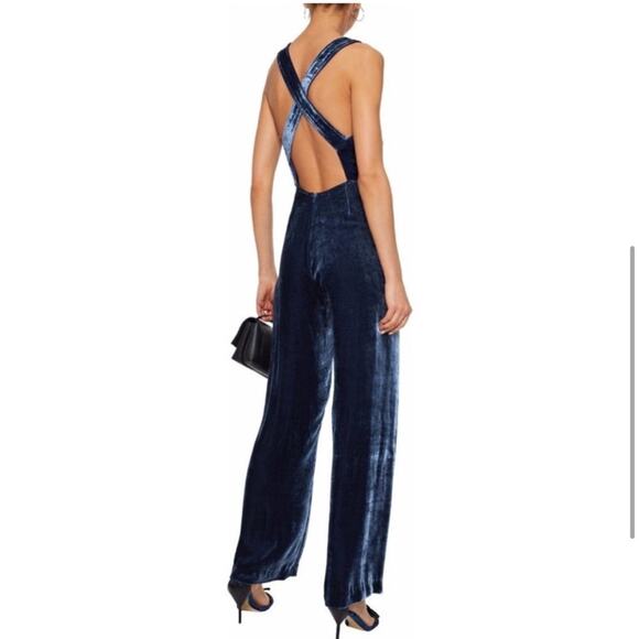 Staud Parker Blue Velvet Maxi Jumpsuit Size 10 - Picture 3 of 10